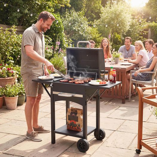 Charcoal grill with lid, BBQ smoker grill with 2 side tables Large grill area Grill grate Thermometer