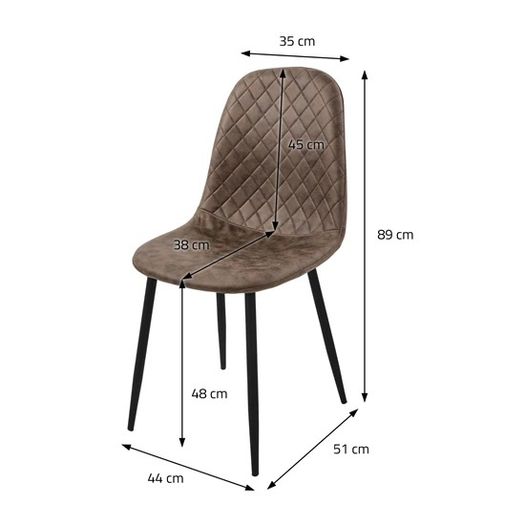 Set of 4 Brown Faux Leather Dining Chairs with Black Metal Legs