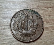 Great Britain UK 1958 Half Penny Elizabeth II Coin - free standard postage