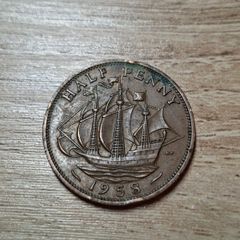 Great Britain UK 1958 Half Penny Elizabeth II Coin - free standard postage
