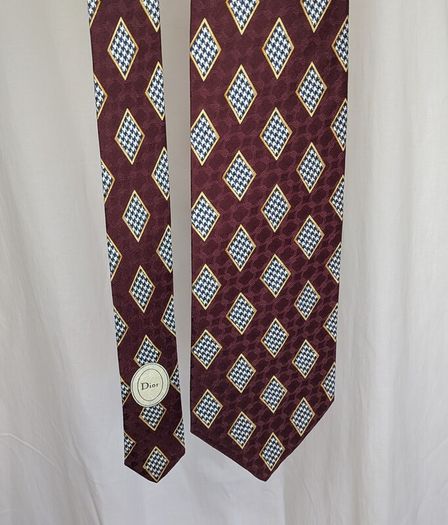 Christian Dior Monsieur Tie Burgundy Silk Geometric Handmade Designer