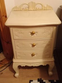 2 Elegant Cream Bedside Table / Locker with Carvings