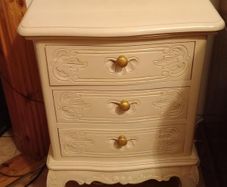 2 Elegant Cream Bedside Table / Locker with Carvings
