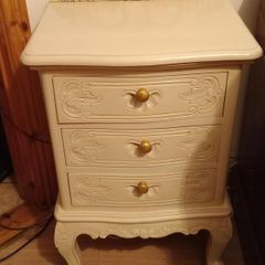 2 Elegant Cream Bedside Table / Locker with Carvings