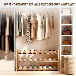 Shoe Rack Wooden, 3-Tier Oak Shoe Rack Expandable Stainless Steel Design, Ideal for Small Shoe Storage for Narrow Space, Suitable for Entrances, Garages