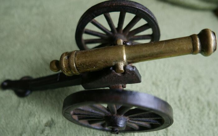 Vintage Brass and Cast Iron Cannons - Moving Wheels - Adjustable Mini Cannon - Set of 2