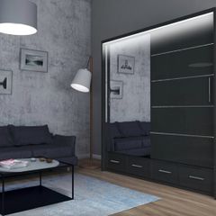 Sliding Doors Wardrobe S 203cm LED - Black