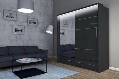 Sliding Doors Wardrobe S 203cm LED - Black