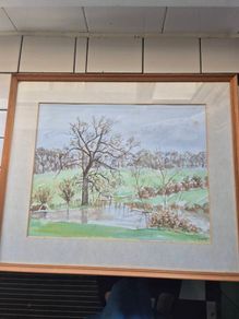 Tom Dunlop.Vintage watercolour by Tom Dunlop painting wood and glass framed