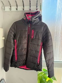 Superdry Sport Puffer Jacket - Grey/Pink - Fleece Lined