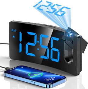 Projection Alarm Clocks Bedside, Digital Clock with 180 Projector, 3-Level Brightness Dimmer, LED Display, USB Charger, Progressive Volume, 9mins Snooze, Digital Alarm Clock for Bedroom