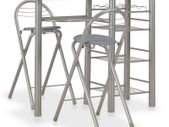 3 Piece Bar Set with Shelves Wood and Steel Grey