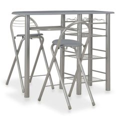 3 Piece Bar Set with Shelves Wood and Steel Grey