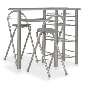3 Piece Bar Set with Shelves Wood and Steel Grey