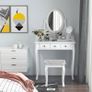 Dressing Table Vanity Set Vintage Desk Stool Mirror Makeup Furniture Shabby Chic Style Jewelry Cosmetic Storage 5 Drawers - White Image 2