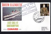 1968 Great Britain Cover Celebrating last call at Southampton of the The Cunard Queen Elizabeth with Southampton Paquebot cancel and posted on board cancel