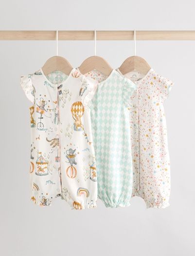 3 x Patented Rompers / Short Sleepsuits / Babygros (9-12 months)