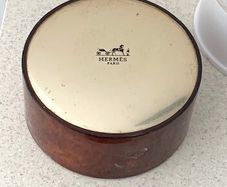 Vintage Hermes Paris Powder Puff  Faux Tortoise Lid 1970s