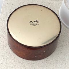 Vintage Hermes Paris Powder Puff  Faux Tortoise Lid 1970s