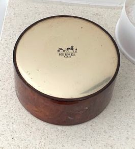 Vintage Hermes Paris Powder Puff  Faux Tortoise Lid 1970s