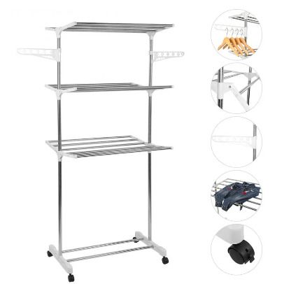 BRAND NEW Household Laundry Drying Rack Three-layer Foldable Clothes Drying Rack Stainless Steel Adjustable Clothing Storage Racks