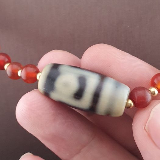 Vintage Carnelian Agate From Mali With Himalayan 1 Eyes Tibetan Agate Dzi Pendant Necklace