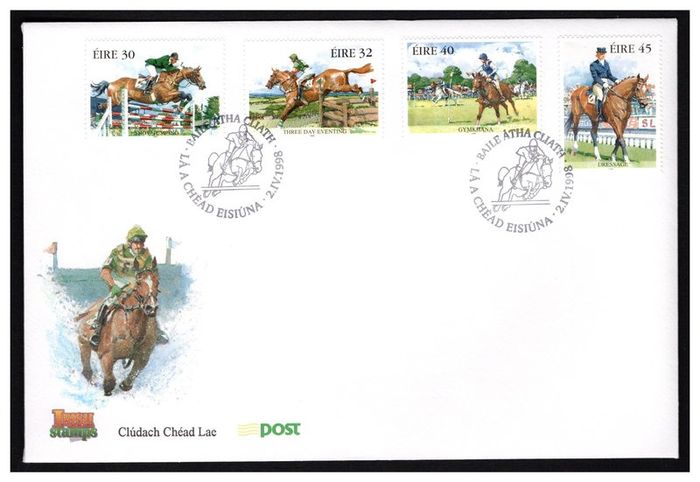 1998 Ireland Equestrian Sports (Show-Jumping, Three Day Eventing, Gymkhana & Dressage) Commemorative Stamps An Post First Day Cover (FDC)
