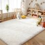 White Fluffy Rug for Bedroom, Large Anti Slip Carpet, Machine Washable Soft Thick Pile Area Rugs for Living Room Kids Bedroom Nursery White Image 2