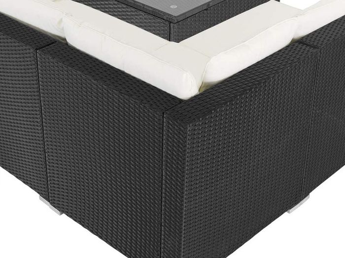 _Poly Rattan XL Lounge Set with Thick Cushions and Pillows Garden Lounge Garden Furniture Set, Black & Cream