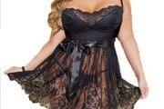 Black Lace Set: Night Dress size + Pair of Stockings