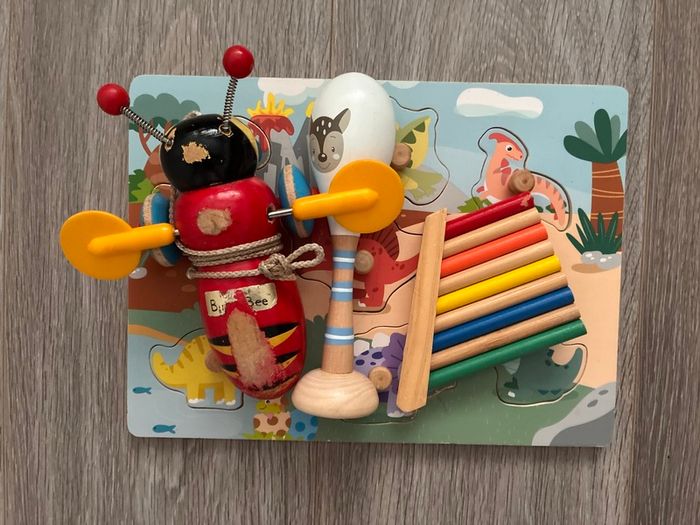 Vintage Wooden & Musical Toddler Toy Bundle - 4 Pieces
