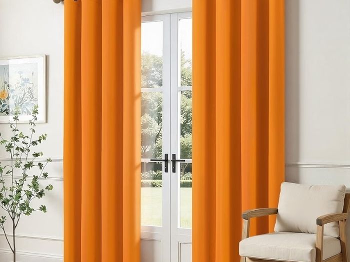 Blackout Curtains Orange Eyelet 2 Panels 46x90 in  Thermal insulated blackout fabric for bedrooms and living rooms; helps block light and reduce heat.