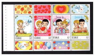 1998 Ireland IRP2.56 Greetings Commemorative Stamps Booklet Pane Mint Never Hinged (MNH). Hibernian HP99.