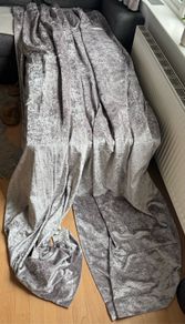 Velvet grey beautiful long curtains (pair)