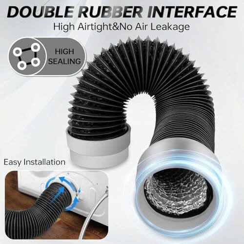 5FT Dryer Vent Hose 4 Inch, 6-Layer Heavy Duty Aluminum Flexible Dryer Duct with Rubber Seal Connectors, Easy-Install Heat Resistant Dryer Exhaust Hose for Tight Spaces, Universal Dryer Hose Vent Kit