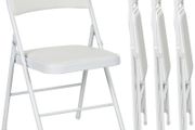 4-piece Set Folding Chairs, Portable Office Chairs, Metal Legs, Foldable Chair for Office, Reception, Waiting Room, Faux Leather, White
