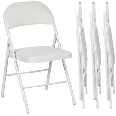 4-piece Set Folding Chairs, Portable Office Chairs, Metal Legs, Foldable Chair for Office, Reception, Waiting Room, Faux Leather, White