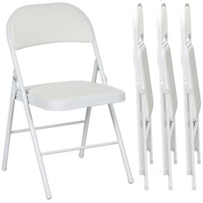 4-piece Set Folding Chairs, Portable Office Chairs, Metal Legs, Foldable Chair for Office, Reception, Waiting Room, Faux Leather, White