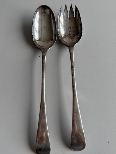 Large 30cm Antique Victorian John Round & Son Sheffield Silver-Plated Salad Servers - JR&S
