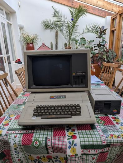 Vintage Apple II computer with Monitor III and Disk II drive