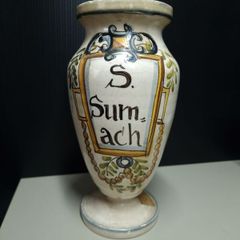 Antique Style Hand-Painted Apothecary Jar S. Sumach Herbal Pharmacy Vessel