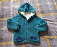 John Lewis 3D Dinosaur Hooded Cardigan, Teal Blue - Size 2-3 Years