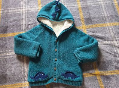 John Lewis 3D Dinosaur Hooded Cardigan, Teal Blue - Size 2-3 Years