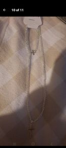 silver matching cross necklace and bracelet set