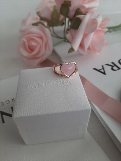 New genuine pandora pink enamel heart ring