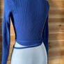 Cardigan cropped top wrap around women size 10 blue Sisley Image 9