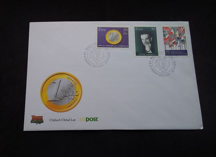 Ireland Stamps : Single European Currency , Sean Lemass , Council of Europe , First Day Cover - 1999