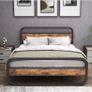 King Size Bed Metal Platform Bed Frame with Wood Headboard, Image 4