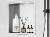 Shower niche  Stainless Steel, Wall-Inserted Niche Recessed Double Shelves, Sealed Waterproof Rust-Resistant Modern Niche for Shower Bathroom Soap Storage, Silver