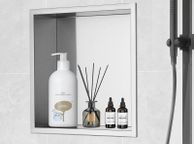 main image for ad Shower niche  Stainless Steel, Wall-Inserted Niche Recessed Double Shelves, Sealed Waterproof Rust-Resistant Modern Niche for Shower Bathroom Soap Storage, Silver